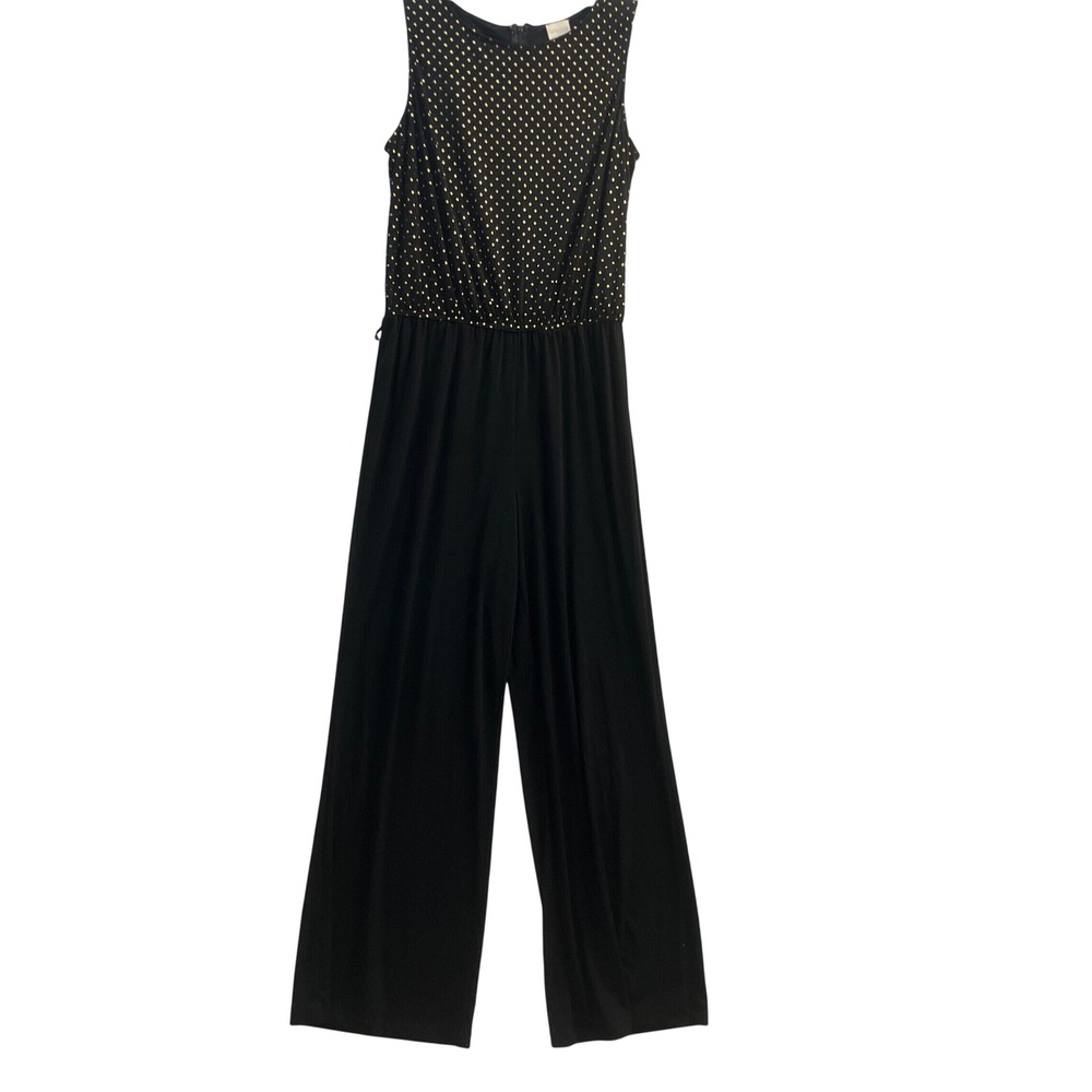 Chicos‎ Studded Wide Leg Jumpsuit Black Gold Sleeveless Elastic Waist Size 1 M
